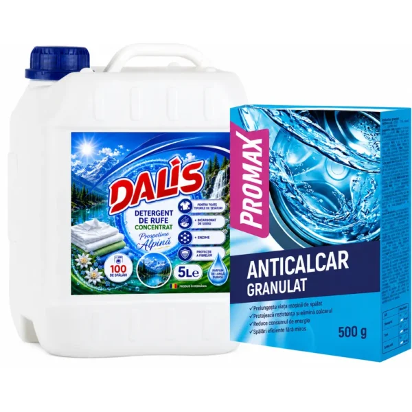 Pachet 5L Dalis Prospetime Alpina-Detergent Lichid Rufe+ 500 gr Promax Anticalcar