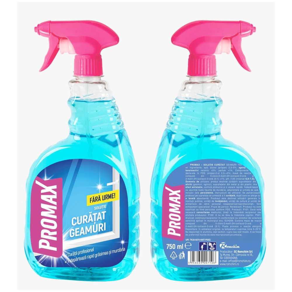 Promax-Soluție pentru curățarea geamurilor cu pulverizator 750ml