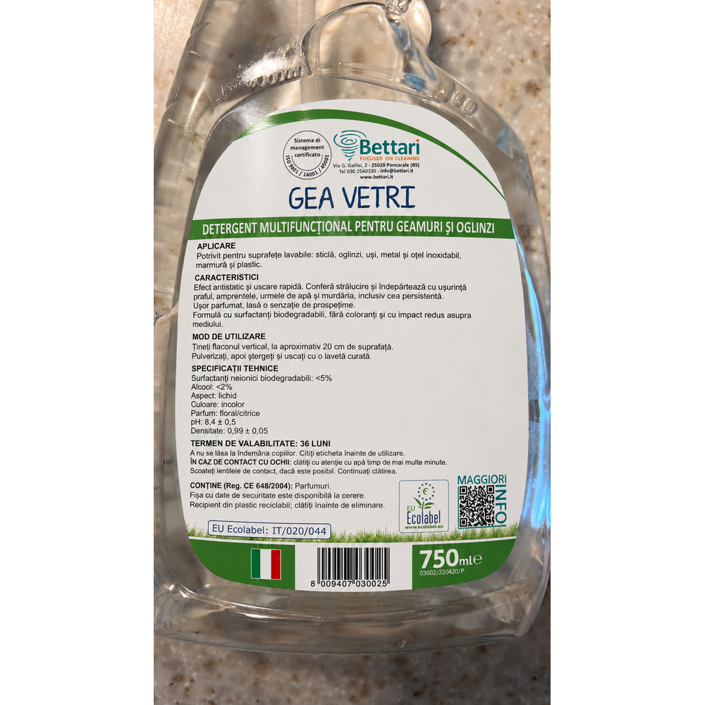Gea Vetri-Soluție pentru curățarea geamurilor cu pulverizator Produs Verde 750ml - imagine 3