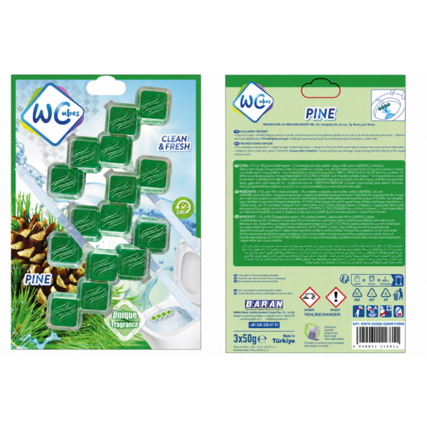 WCUBES TOILET CLEANER BLOCK PINE-Odorizant cu suport pentru toalete